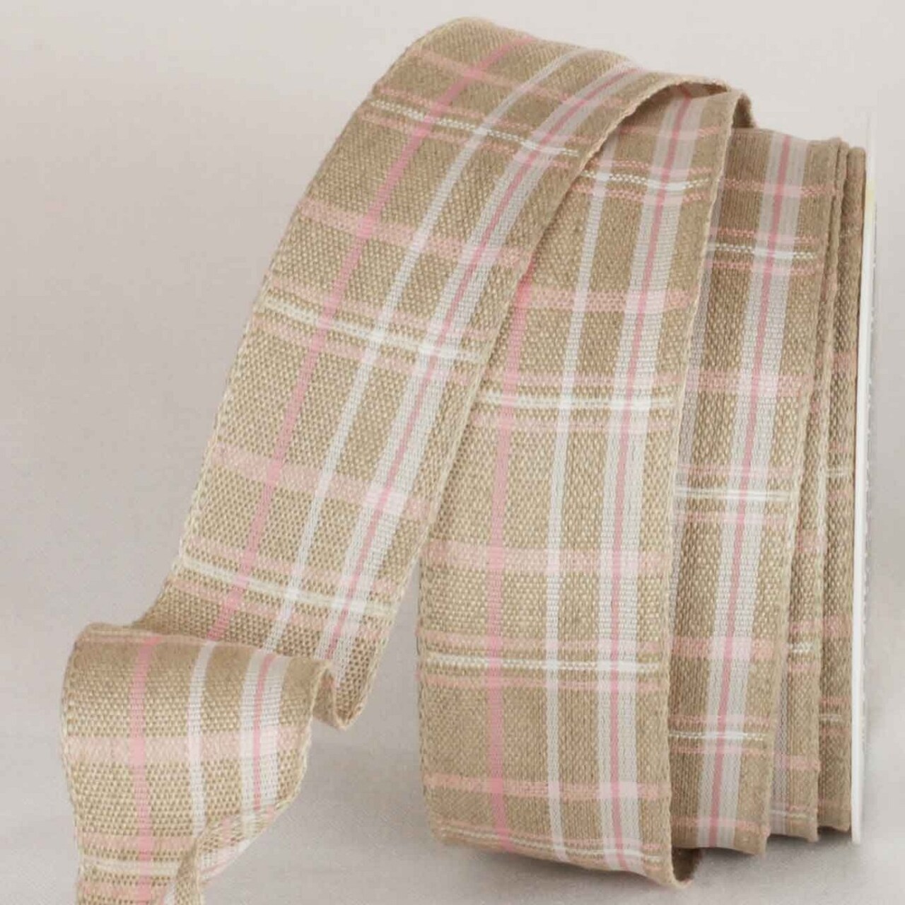 The Ribbon People Beige and White Plaid Wired Craft Ribbon 1.25" x 16 Yards